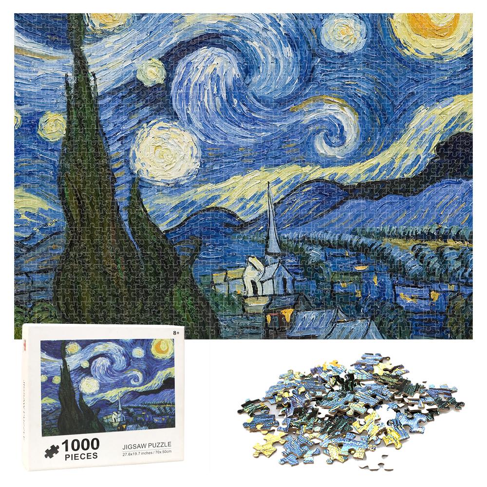 Direct Factory Supply High Quality 1000 Pieces White Card 380x260 Van Gogh Puzzle Jigsaw Custom-Printed World Famous Painting