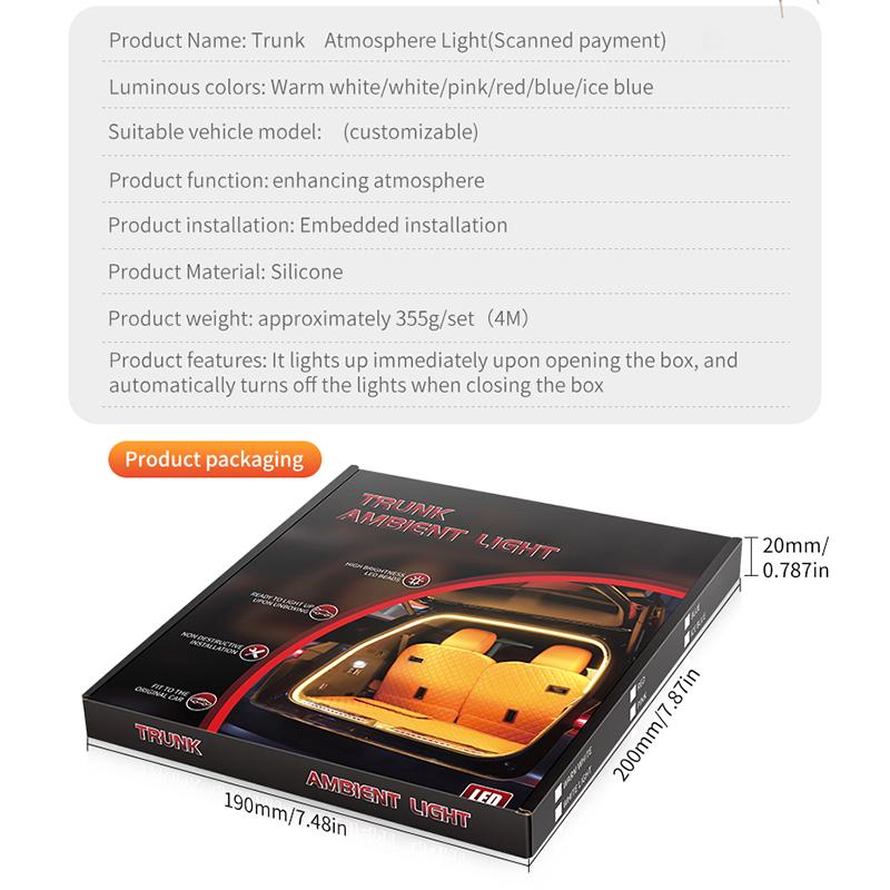 2/4M Silicone LED Car Trunk Light Flowing Inductive Ambient Tail Box Strip Decoration Auto Accessories