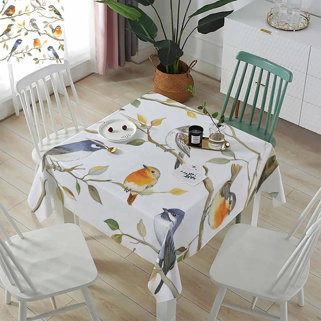 Colorful Birds Rectangle Tablecloth Wedding Party Decor Watercolor Leaf Branch Painting Table Cloths Kitchen Dining Table Decor
