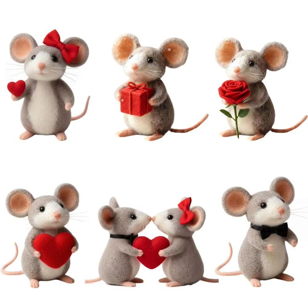 Wool Felt Mouse Ornaments Handmade Felt Valentines Day Decor  Anniversary Gift