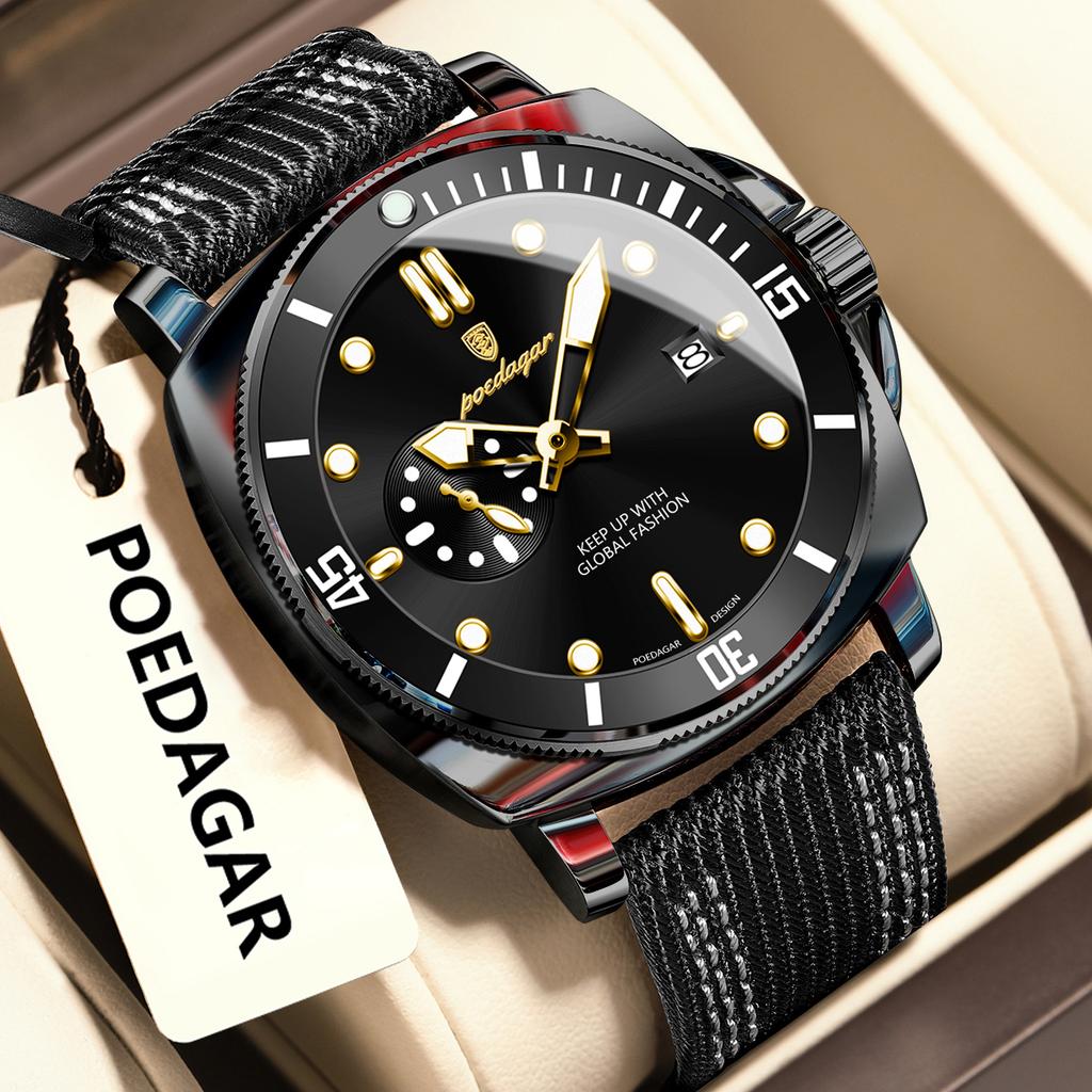 Luxury Trendy Man Wristwatch Square Dial Waterproof Luminous Date Week Men Watch Simple Business Quartz Leather Men's Watches Reloj