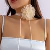 IngeSight.Z Elegantes Großes Rosenblüten-Spitzen-Choker-Halsband für Damen Dinnerparty Seil Wachsfaden-Halskette Y2K Schmuck