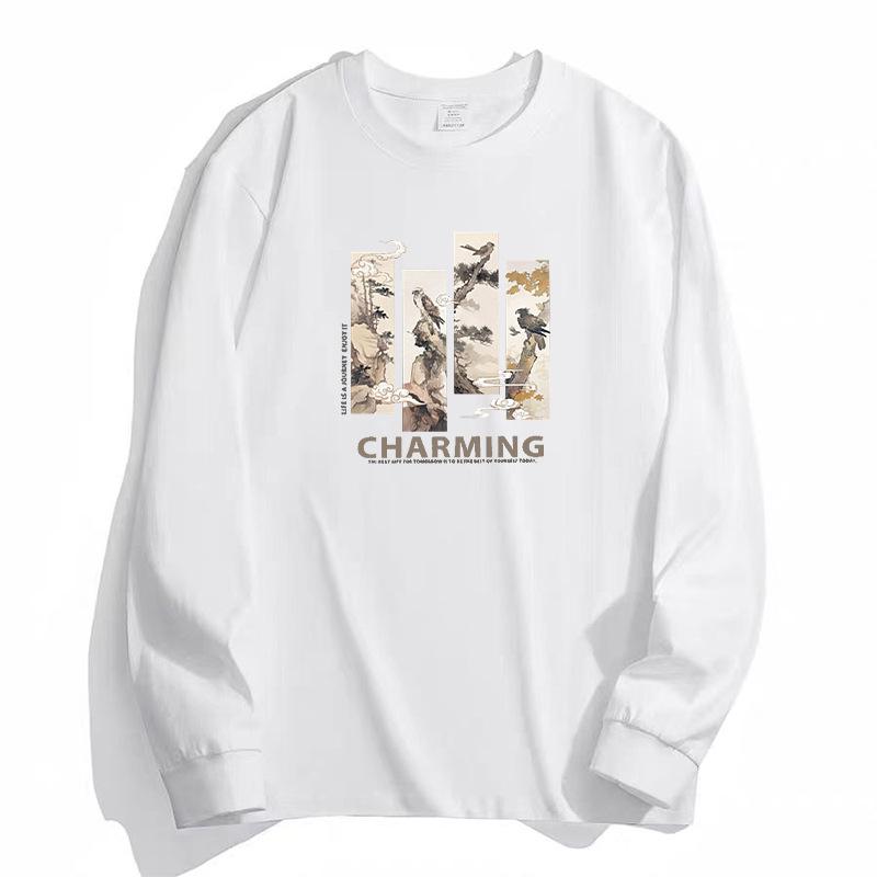 Men's Retro Solid Heavyweight Long Sleeve Cotton Tee