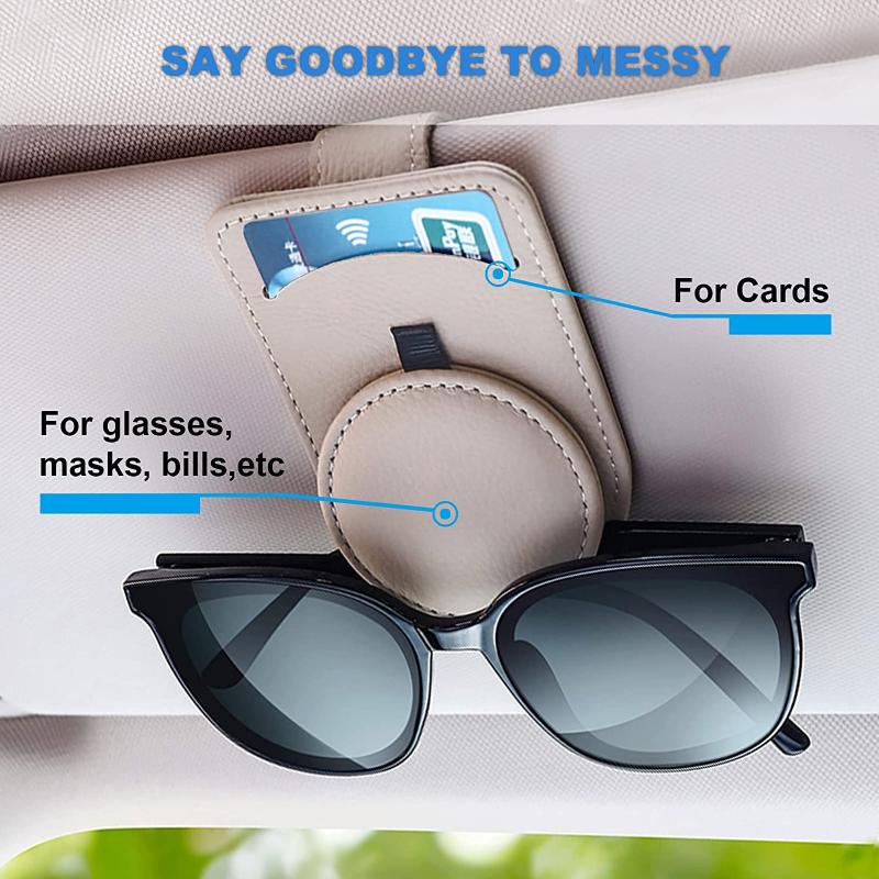 Sunglass Holder for Car Visor,Magnet Sunglasses Holder for car,Leather Car Sunglass Holder,Visor Sunglasses Clip with Storing Glasses Cards