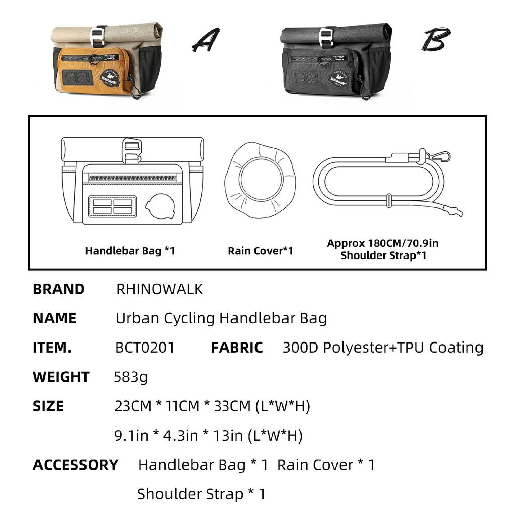 RHINOWALK BCT0201 Geantă Impermeabilă de Ghidon pentru Bicicletă 4L Eliberare Rapidă Geantă Coș Tub Frontal