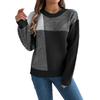 Women's Fashion Casual Contrast Plaid Long Sleeve Pullover Sweater