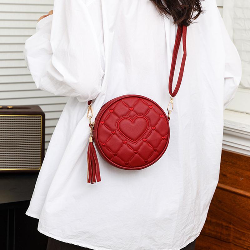 Tendință Modă Broderie Love Geantă Mică Rotundă Geantă de Mână Damă Genți de Umăr Nouă Geantă Mică Crossbody pentru Femei MIT
