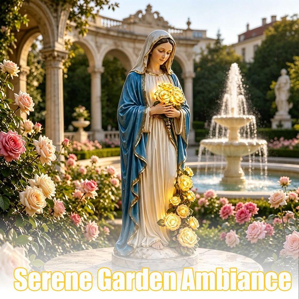 Weatherproof Resin Virgin Mary Statue Battery Operated Garden Light  Catholic Garden Decor
