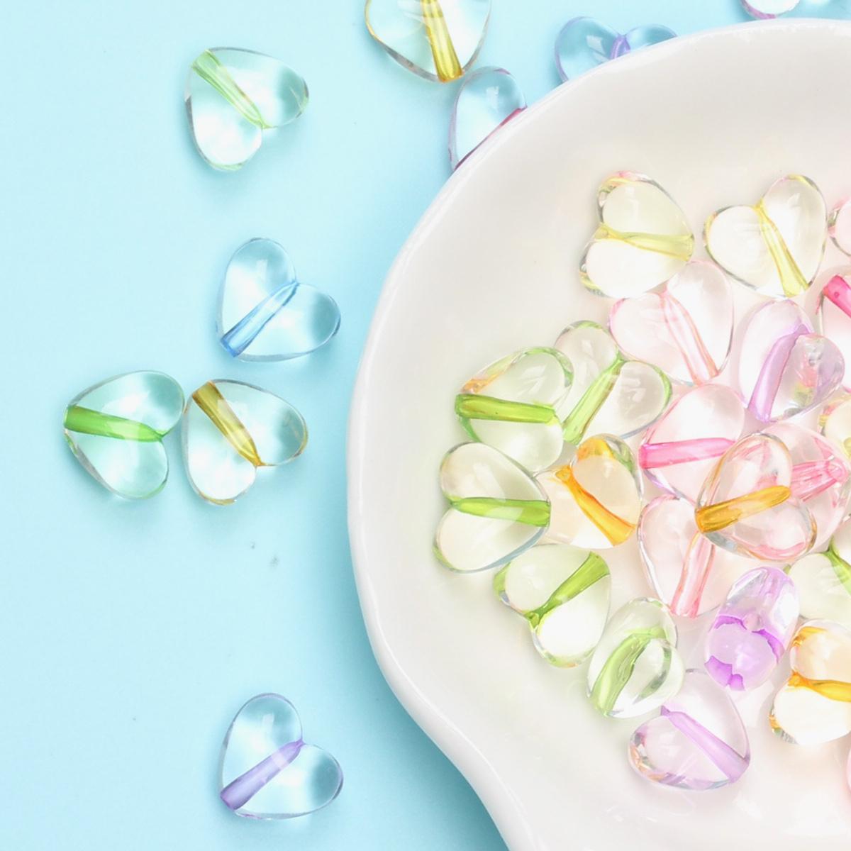 

50 шт. 9*11 мм для изготовления ювелирных изделий, прозрачные аксессуары для браслета «сделай сам», акриловая бусина в форме сердца, свободные бусины-разделители