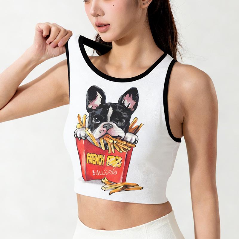 Damen Schnelltrocknendes Sporttop mit BH für Yoga, Laufen, Fitness, Tennis, Badminton - Bedrucktes Design