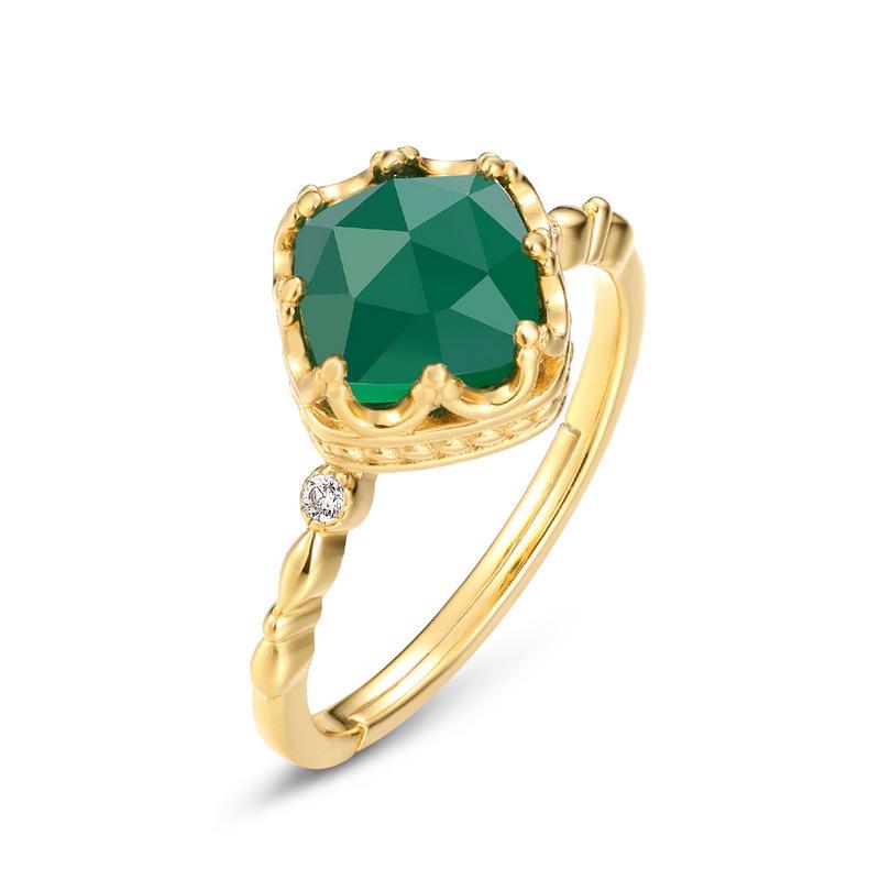 

Кольцо из японского ретро-зеленого агата с кружевом для женщин, серебро S925, мусульманский дизайн Adjustable Open Size