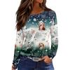 Women's Fashion Casual Slit Hem Round Neck Long Sleeve Loose Christmas Printed T-Shirt Ladies Top