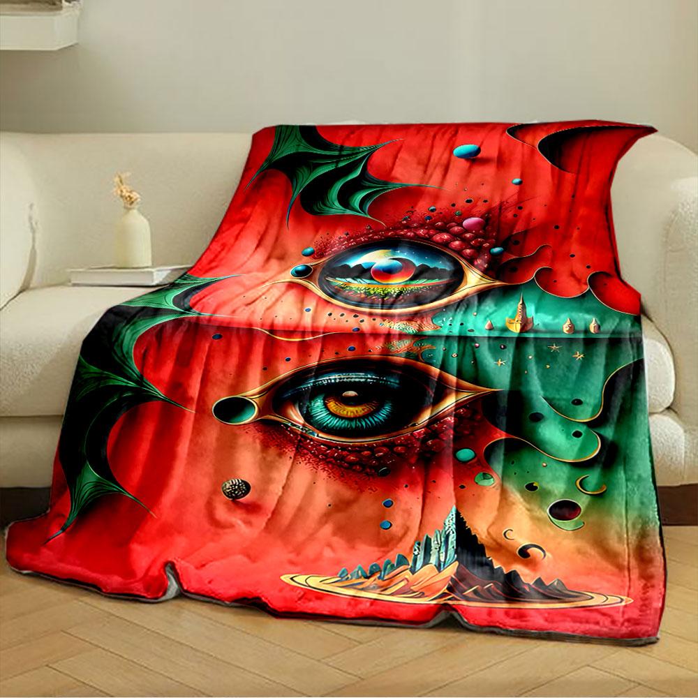 Two Surreal, Detailed Eyes with Vibrant Colors Surrounded by Abstract Forms. for All Seasons Blanket Lunch Break Throw Gift