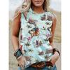 Lady Western-style printed short-sleeved T-shirt, Western style, sleeveless round-neck women's T-shirt