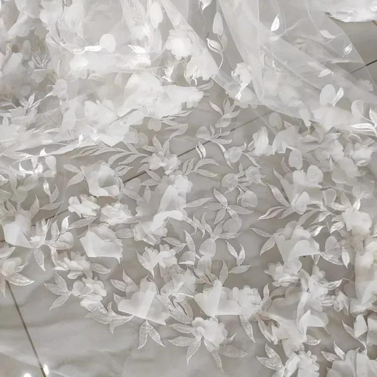 Iluzoryczna Kolorowa Siatkowa Tkanina Szyfonowa Haft z Trójwymiarowymi Kwiatami Koronka Oryginalna Tkanina Suknia Ślubna Dół Spódnicy