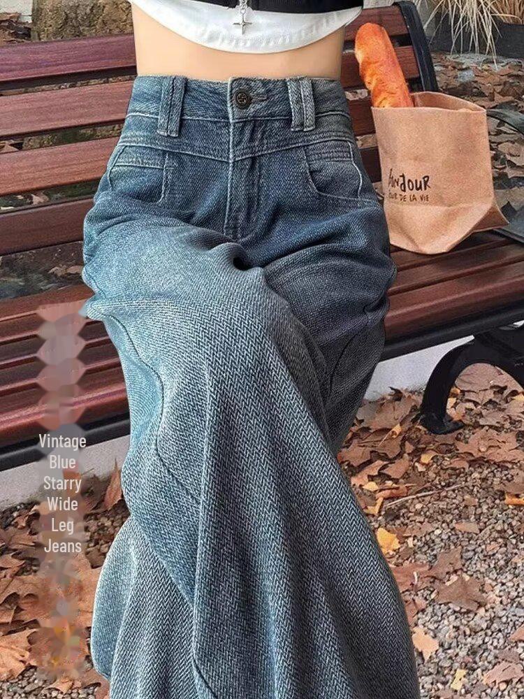 

Женские джинсы с высокой талией, широкие, весна/осень 2024, большой размер, узкий прямой крой, драпированный фасон 3XL синий