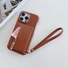 For iPhone 16 Pro Max Case Card Slots Kickstand PU Leather Back Cover with Zipper Pocket,Wrist Strap