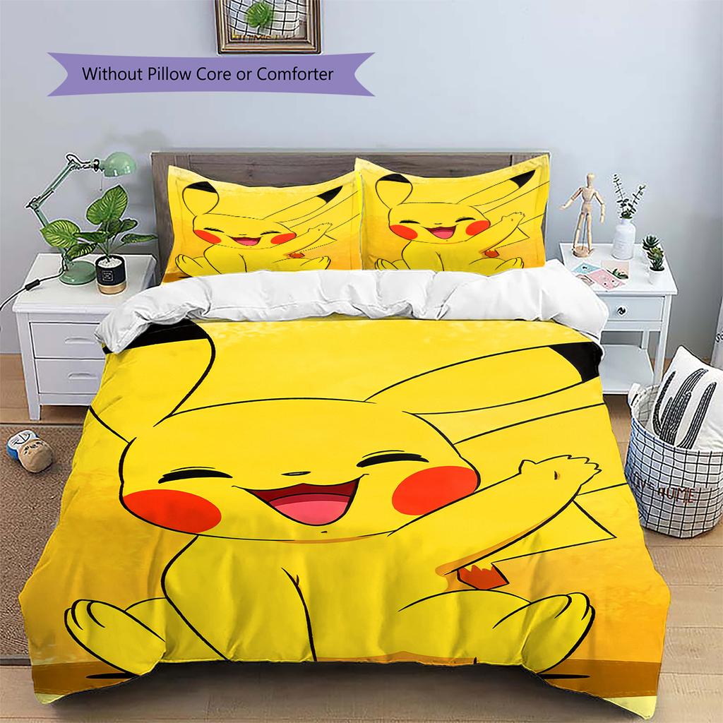 Biancheria da letto con motivo Pikachu Decorazione per la casa Regalo di compleanno (1 * copripiumino + 2 * federa, senza nucleo)