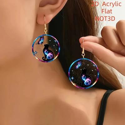 Bunte Galaxie Katze Schmetterling Runder Kescher Yak 2D Flache Ohrringe Kreativer Retro Dating Match Schmuck Accessoires Geschenke