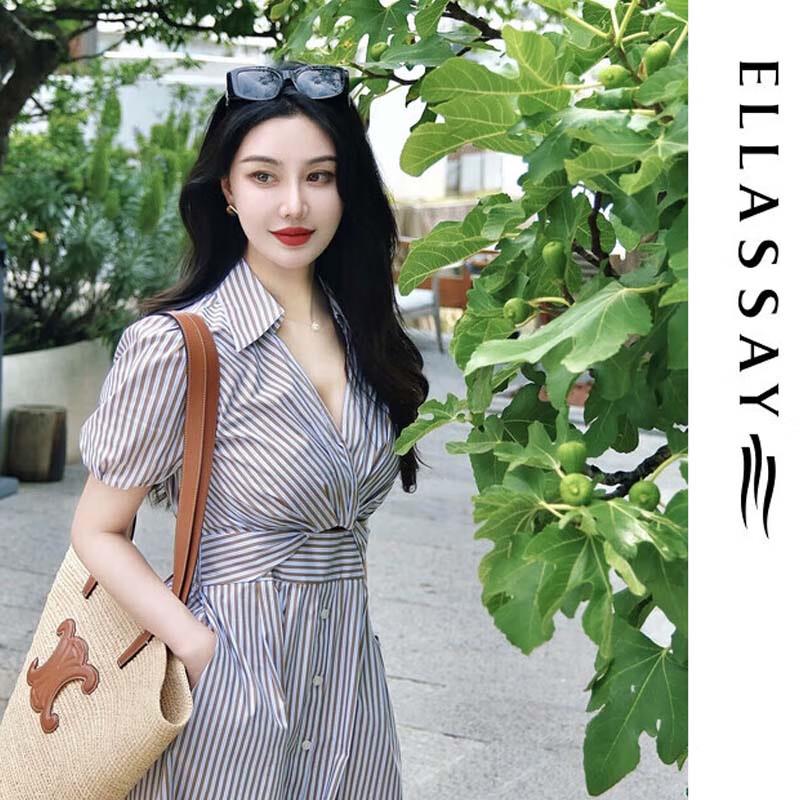 ELLASSAY Striped Short-Sleeve Shirt Dress