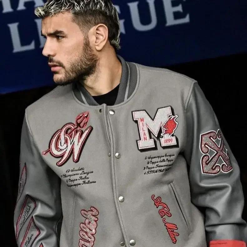 Trendy Soccer Fashion Men's Embroidered Bomber Jacket Hip Hop Letter Splicing Artificial Leather Baseball Clothing Y2K Jacket
