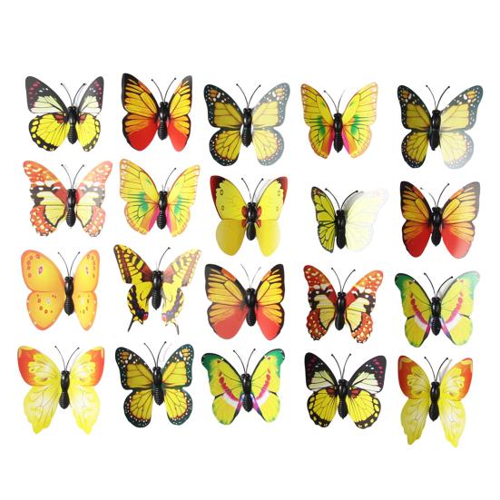 

Наклейки на стену в виде бабочек 3D Магниты на холодильник в виде бабочек Водонепроницаемые съемные наклейки с бабочками 20PCS жёлтый