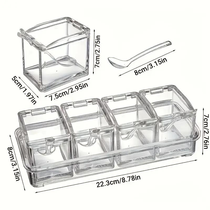 4pcs Clear Acrylic Spice Jar Set with Spoons - Space-Saving, Easy Access Seasoning Containers for Home & Restaurant Kitchens