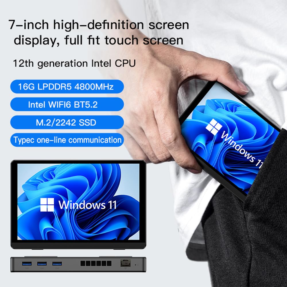 SZBOX Mini PC Stick Small Touchscreen Tablet Intel Alder Lake N200 To Windows 16GB 512GB 3400mAh USB 4K Dual WiFi BT RJ45 PC, PC, 7-inch 2-in-1 PC,