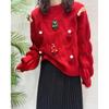 Christmas Red Pullover Embroidered Pink Sweater Solid Color