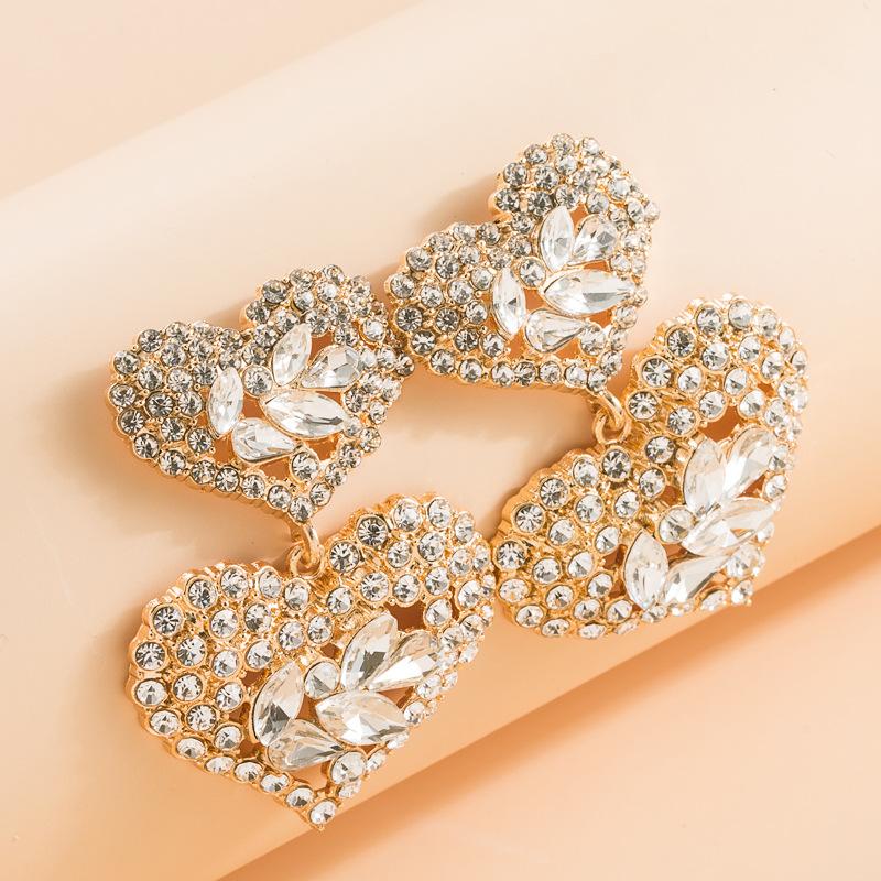 Pendientes de gota Retro para mujer, aretes colgantes de aleación de acero y titanio, adornos geométricos para las orejas con forma de corazón de cristal colorido acrílico