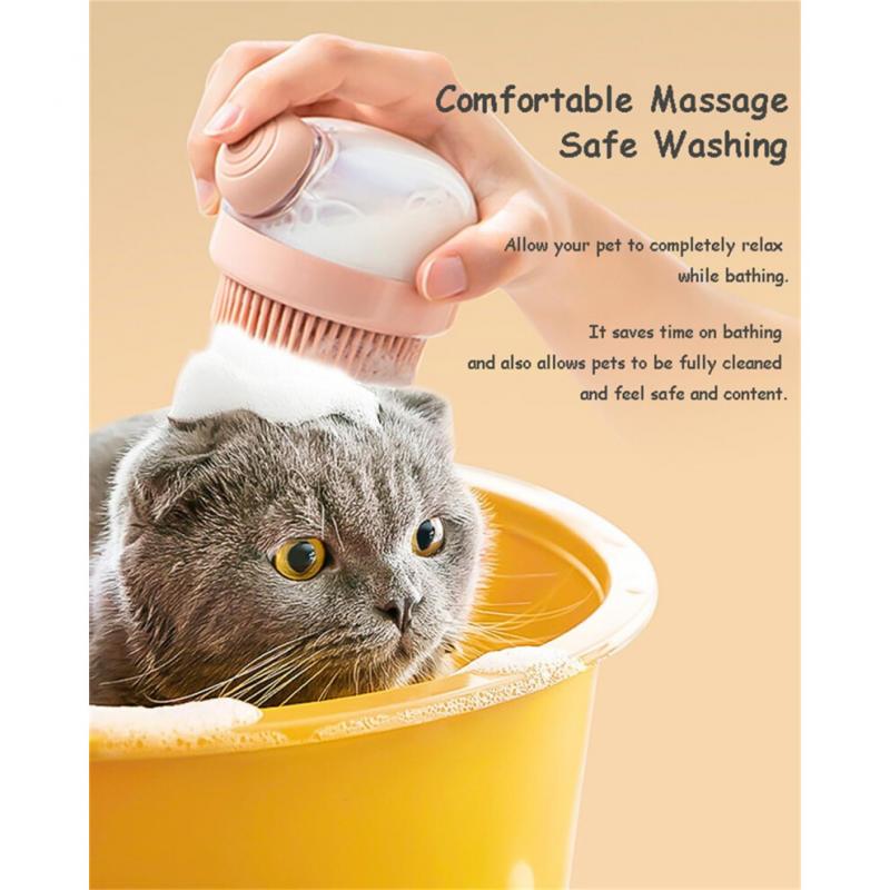 Bath Brush Dog Cat Shower Brush with Soap Dispenser Silicone Grooming Massage Brush for Pet Shampoo Washing 