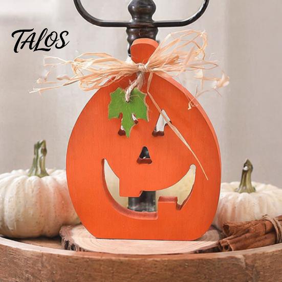 Wood Hollow Smile Face Decor Halloween Indoor Wooden Pumpkin Table Sign, Spooky Tabletop Block Fall Tiered Tray Centerpiece for Office Home