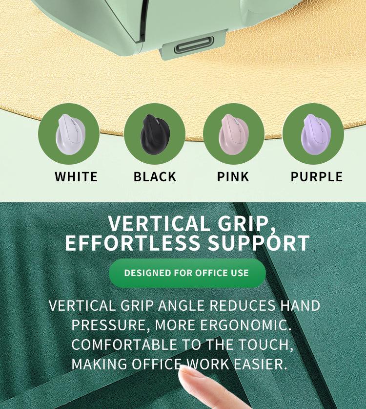 Ergonomic Wireless Bluetooth Dual-Mode Silent Vertical Mouse with Comfortable Grip for Convenient Office Use
