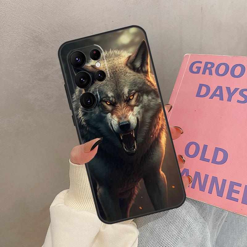Angry Wolf Case For Samsung Galaxy S25 Ultra S20 S21 S22 S23 S24 Ultra S9 S10 Plus S25 FE Cover Coque