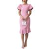 Women's Short Puff Sleeve Bodycon Dresses Crew Neck Ruffle Mermaid Hem Dress Cocktail Wedding