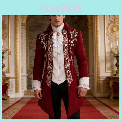 Gothic Victorian Tuxedo Jacket For Men With Jacquard Fabric For Stage Performances