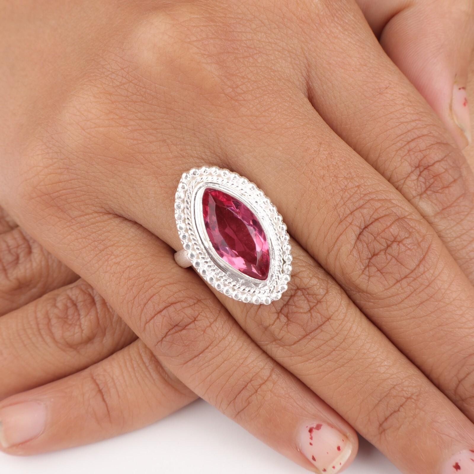 

Драгоценный камень Розовый Турмалин Ювелирные изделия из стерлингового серебра 925 пробы Ручной работы Дизайнерское кольцо RR-26-10 10