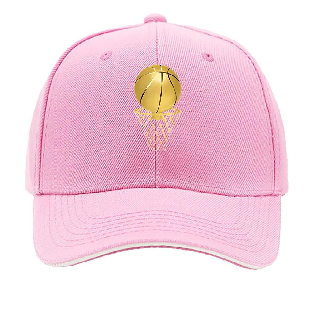 Golden Basketball And Basketball Frame Print Gift Fashionable Adjustable Baseball Cap Sandwich Baseball Cap