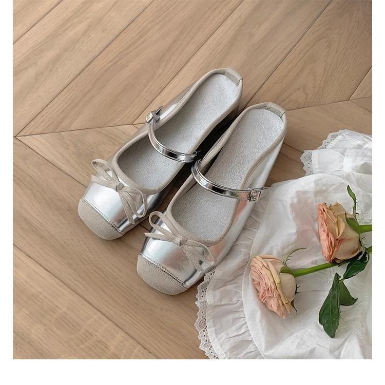 Grape Mother Same French Inner Height Increase Age Reduction Bow Word Ballet Half Drag Sandals Leather Women's Single Shoes Summer