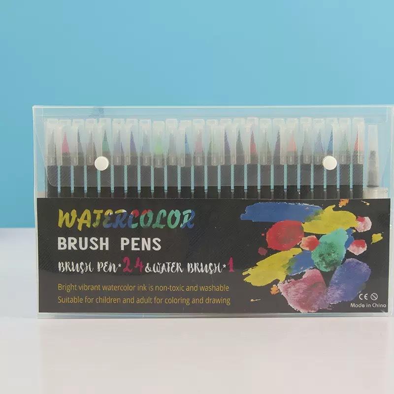 24 Colors Watercolor Brush Pens Set - Includes Water Brush & Fineliner Pen for Calligraphy
