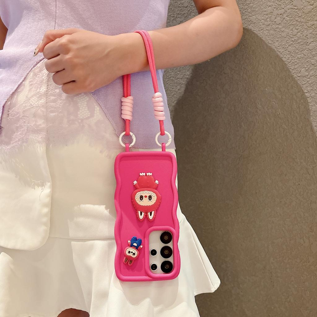 Suitable for Samsung S25 Ultra Cartoon Cute S24plus with Integrated Lanyard Hole Large Wave Mobile Phone Case