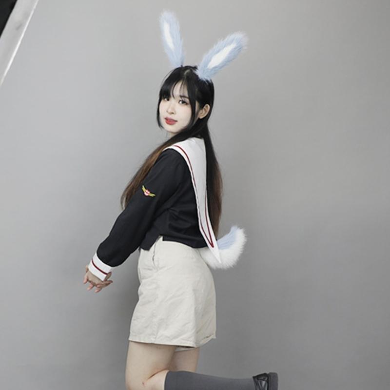 Soft Rabbits Tail Lovely Rabbits Ears Headband Plush Animal Tail Decorations Rabbits Ears Headwear for Halloween Party