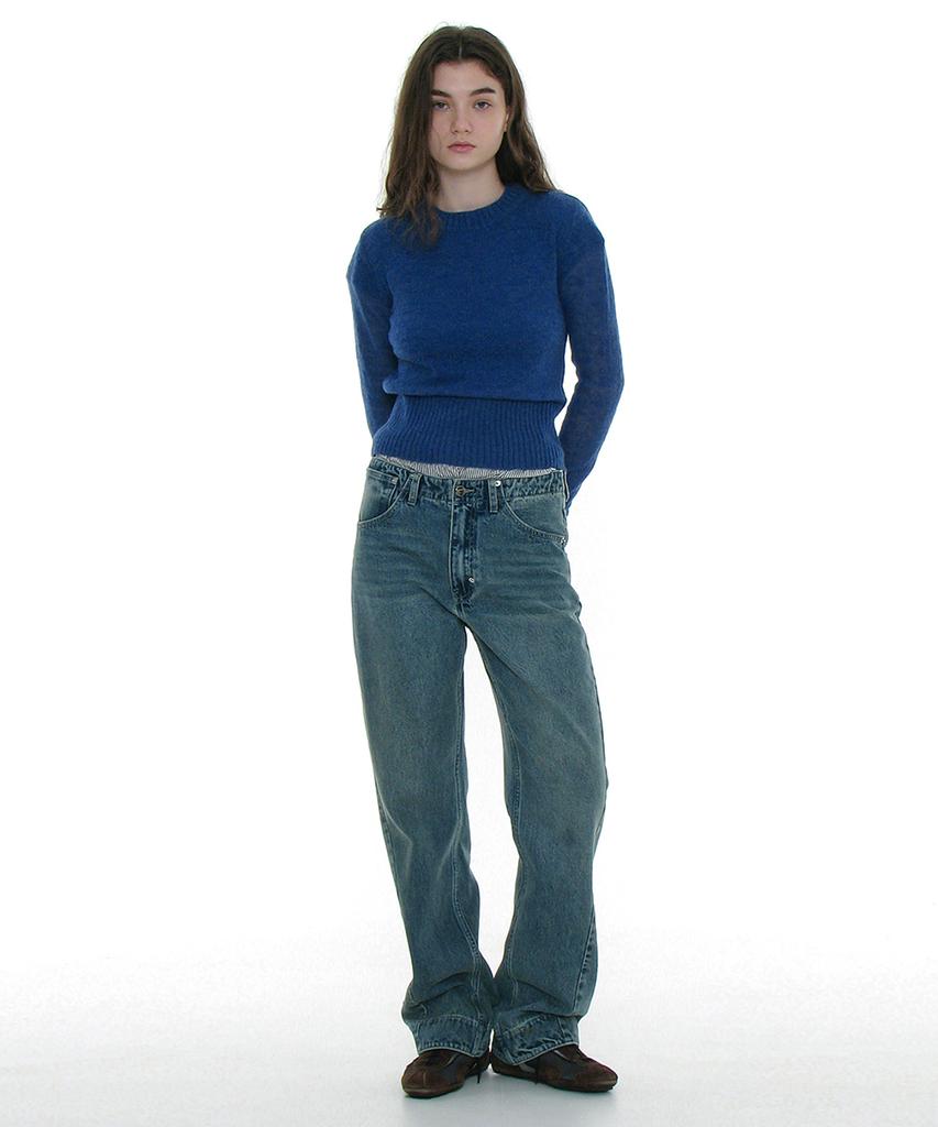 PARTIMENTO WOMEN Sheer Wide Rib Knit Crewneck_Blue