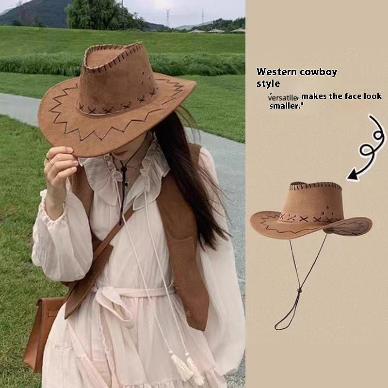 Women Men Cowboy Hat Western Suede Cowgirl Hats West Fancy Dress Party Headwear Unisex Cap Accessories