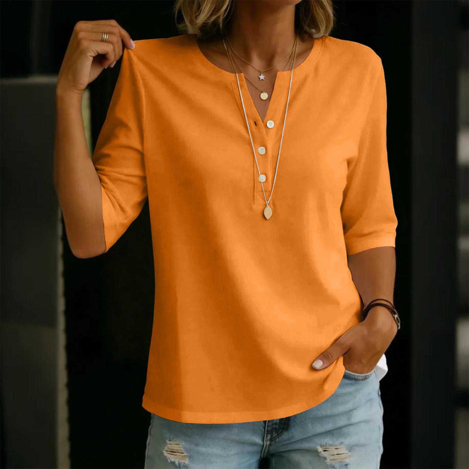 

Ladies Casual And Fashionable V-neck Five Quarter Sleeved Top M помаранчевий