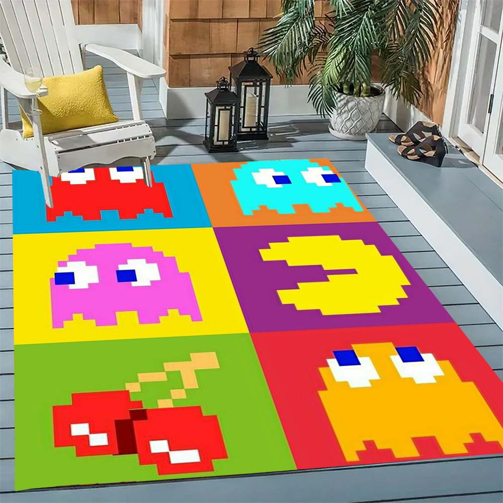 Pac-Man Game Theme Rug Non-Slip Round Carpet Gaming Room Bedroom Living Room Floor Mat Decoration