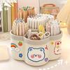 Cartoon 360-degree Rotating Pen Holder with 6 Slots Pen Storage Box Desktop Stationery Organizer for Desk Office School Home Use
