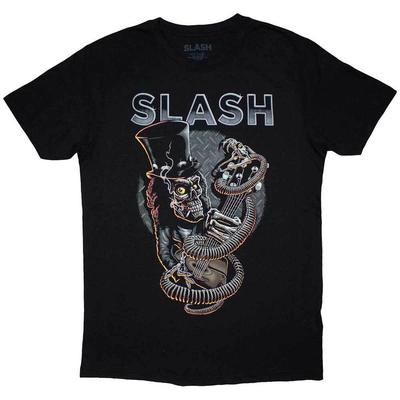 T-Shirt Nera Nuova con Teschio, Chitarra e Serpente