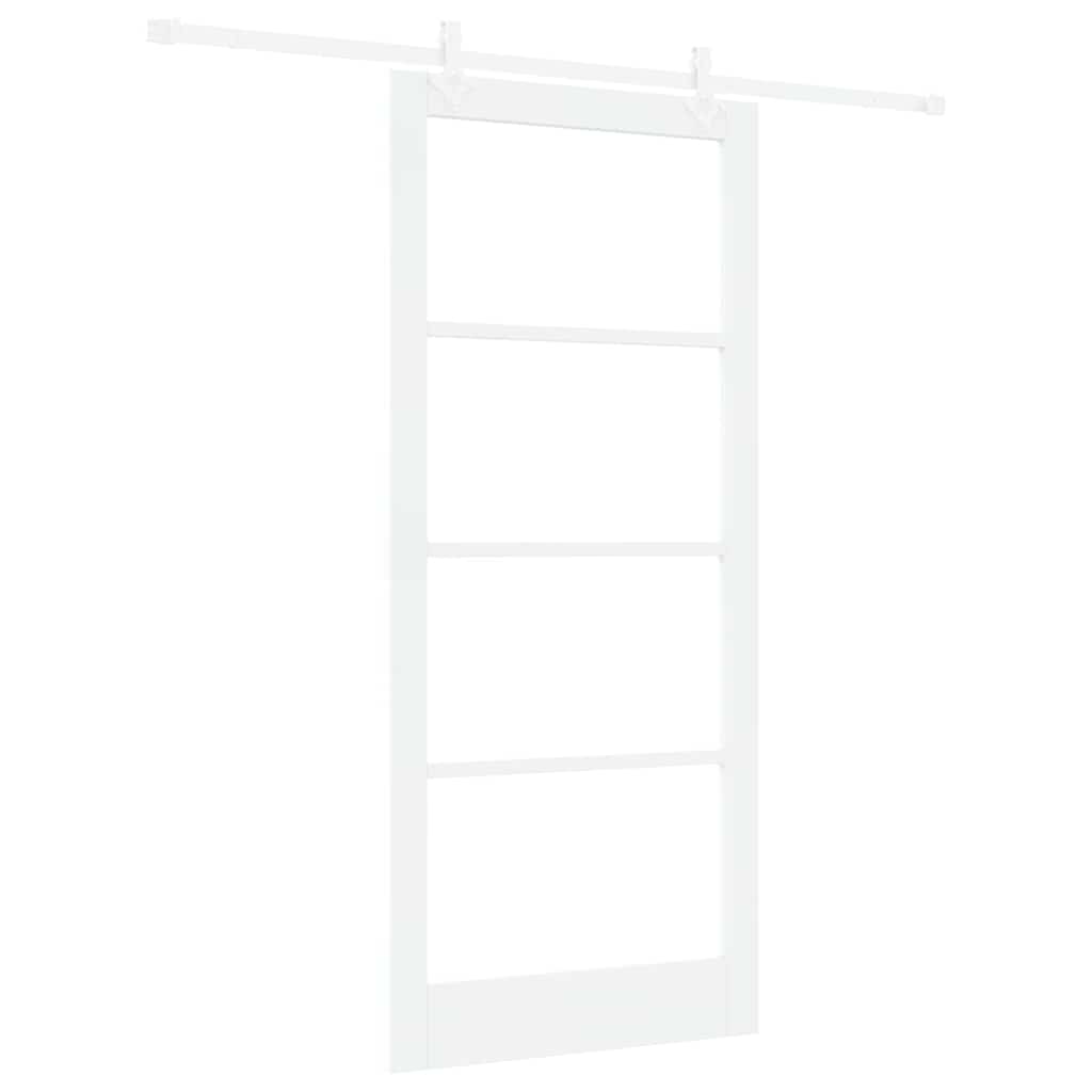Sliding Door White 93 X 211 Cm Solid Pine Wood and Glass