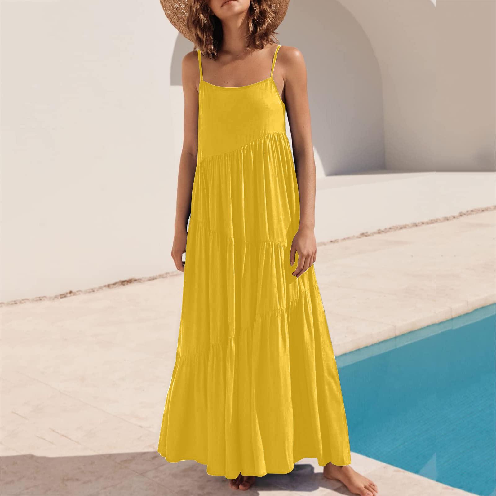 Женское однотонное богемное повседневное пляжное платье плиссированное нерегулярное — фото 14